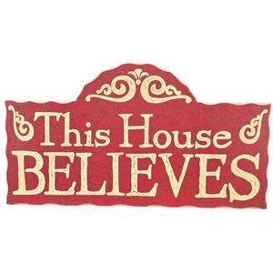 This House‎ Believes Wooden Wall Decor Sign Red Gold Accent Home Religious